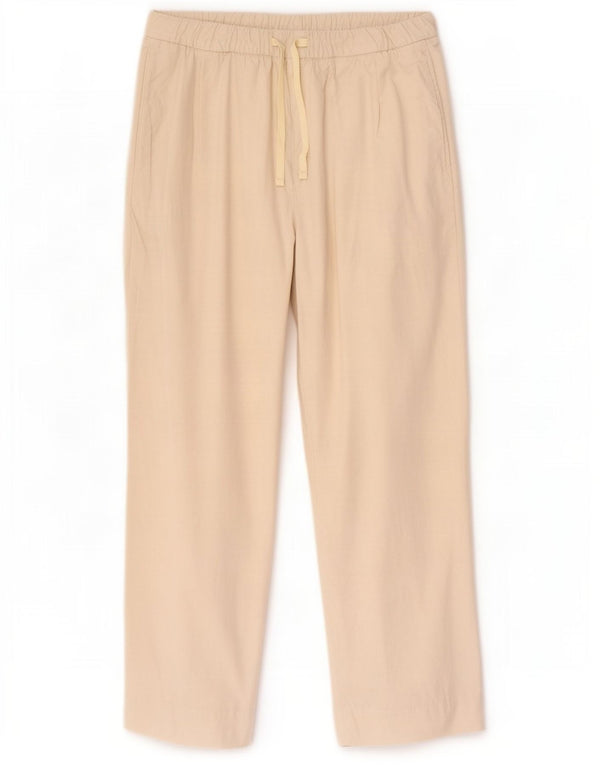 Zara Womens Wide Leg Cropped Trousers Small W26 L24 Beige Cotton