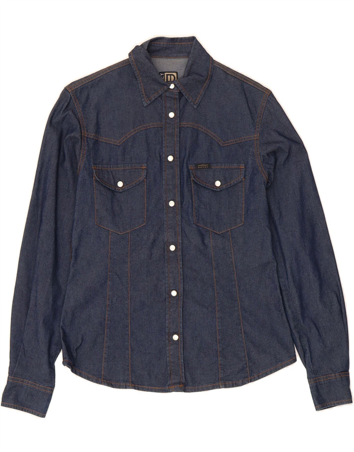 BOOSLEY Womens Denim Shirt UK 12 Medium Navy Blue Cotton Vintage Boosley and Second-Hand Boosley from Messina Hembry 