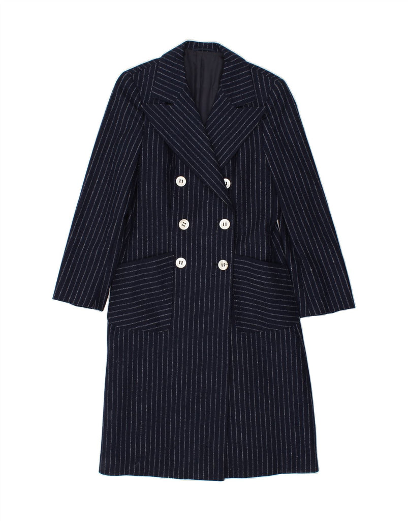 YOUR SIXTH SENSE Womens Double Breasted Coat UK 6 XS Navy Blue Pinstripe Vintage Your Sixth Sense and Second-Hand Your Sixth Sense from Messina Hembry 