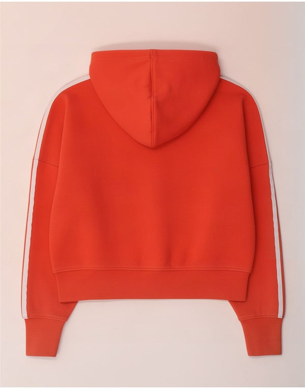 Adidas Womens Crop Oversized Hoodie Jumper UK 6 XS Orange Cotton