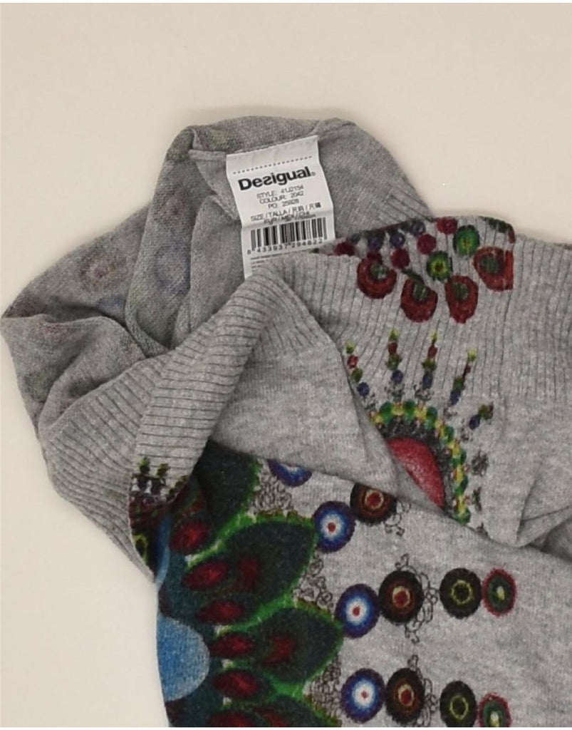 DESIGUAL Womens Graphic Boat Neck Jumper Sweater UK 10 Small Grey Floral | Vintage Desigual | Thrift | Second-Hand Desigual | Used Clothing | Messina Hembry 