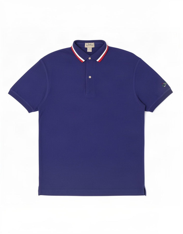 Izod Mens Polo Shirt Medium Blue Striped Cotton