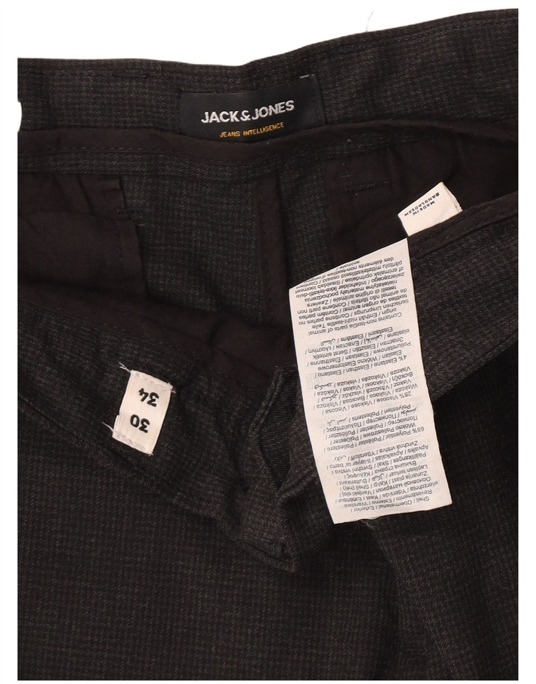 Jack & Jones Mens Slim Suit Trousers W30 L32 Grey Houndstooth Polyester