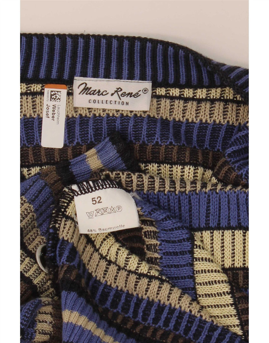 Marc Rene Mens Cardigan Sweater IT 52 Large Blue Striped Cotton