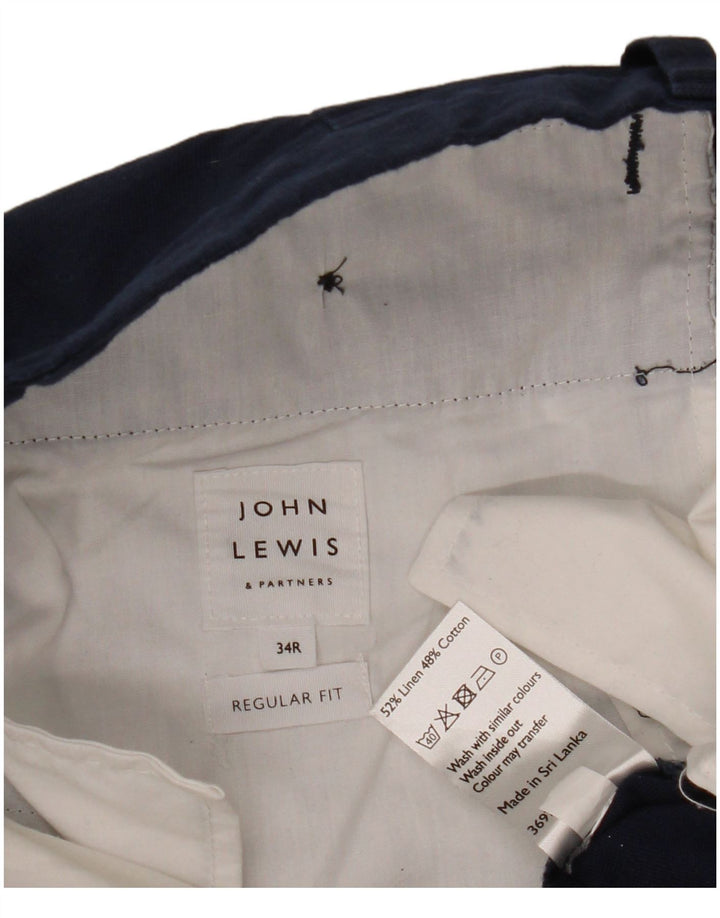 John Lewis Mens Straight Chino Trousers W34 L32 Navy Blue Linen
