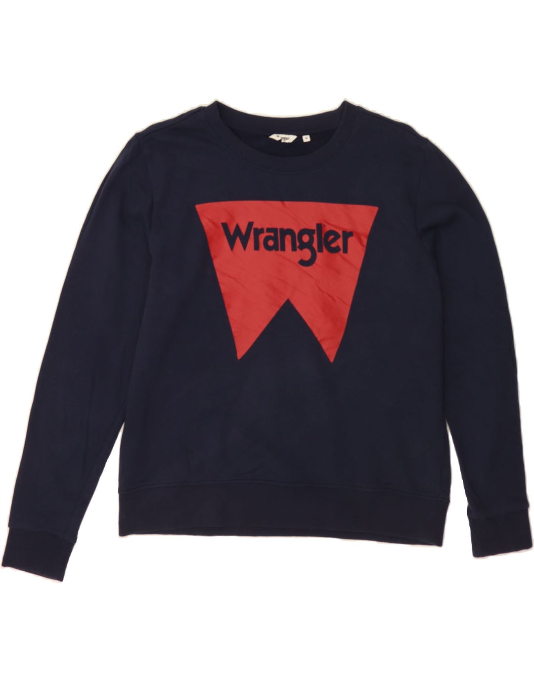 WRANGLER Womens Graphic Sweatshirt Jumper UK 14 Medium Navy Blue Cotton Vintage Wrangler and Second-Hand Wrangler from Messina Hembry 