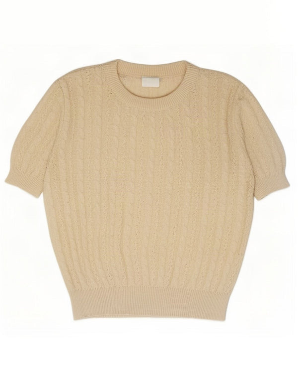 Vintage Womens Short Sleeve Crew Neck Jumper Sweater UK 16 Large Off White