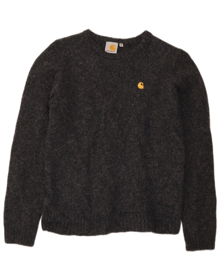 Carhartt Boys Crew Neck Jumper Sweater 7-8 Years Medium Grey Wool