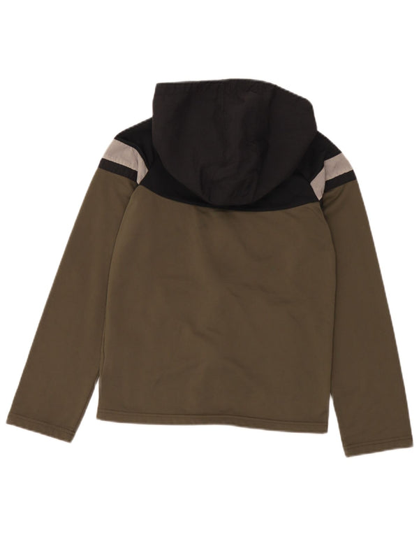 Nike Girls Zip Hoodie Sweater 12-13 Years Large Khaki Colourblock Polyester
