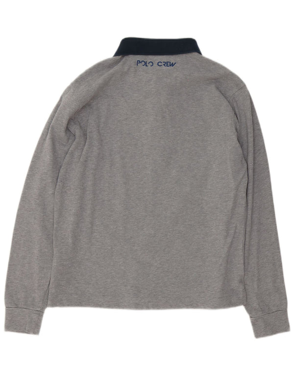 La Martina Mens Long Sleeve Rugby Polo Shirt Small Grey Cotton