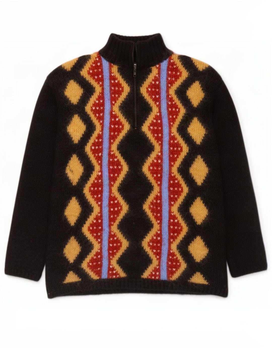 Nagpal Mens Zip Neck Jumper Sweater Small Black Argyle/Diamond
