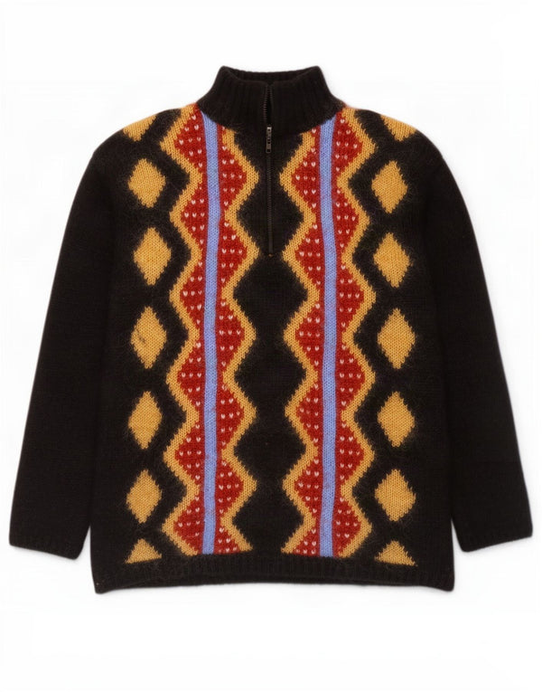 Nagpal Mens Zip Neck Jumper Sweater Small Black Argyle/Diamond