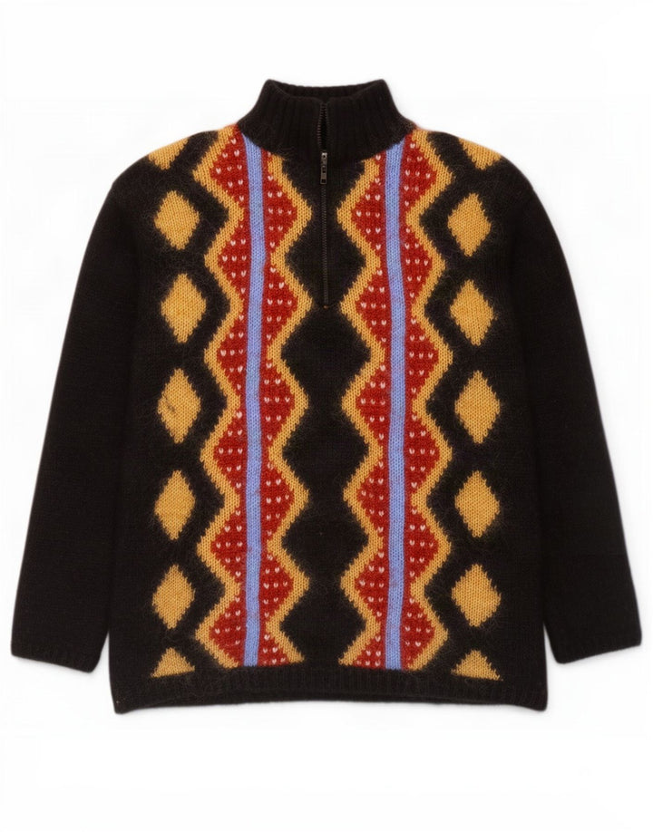 Nagpal Mens Zip Neck Jumper Sweater Small Black Argyle/Diamond