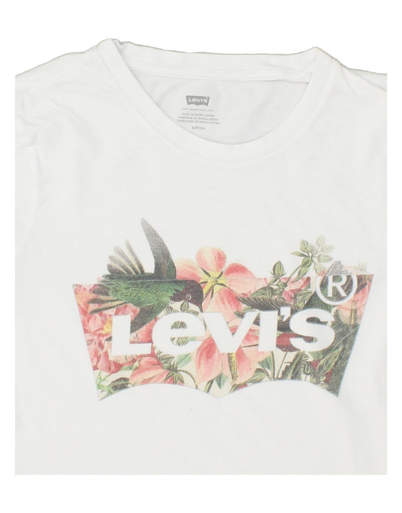 LEVI'S Womens Graphic T-Shirt Top UK 10 Small White Floral Cotton Vintage Levi's and Second-Hand Levi's from Messina Hembry 