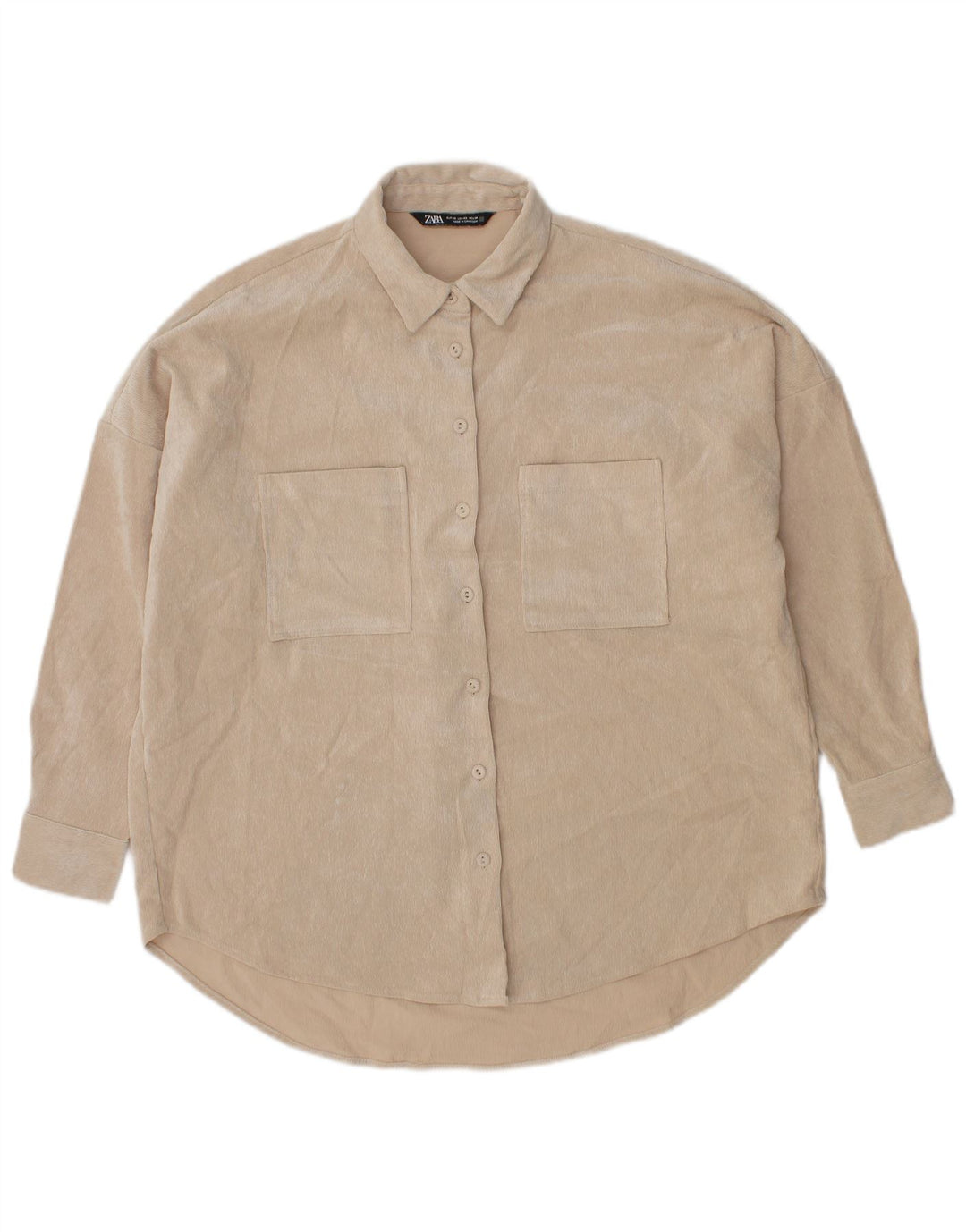 Zara Womens Oversized Velour Shirt UK 6 XS Beige Polyester