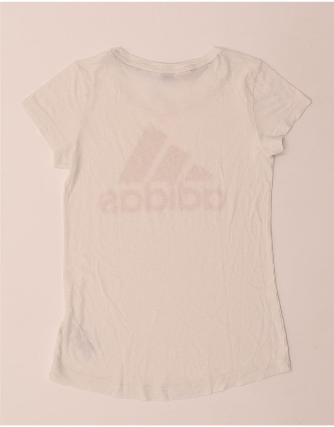 ADIDAS Girls Graphic T-Shirt Top 13-14 Years Off White Polyester