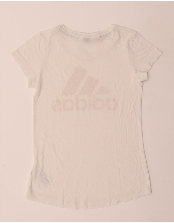 ADIDAS Girls Graphic T-Shirt Top 13-14 Years Off White Polyester