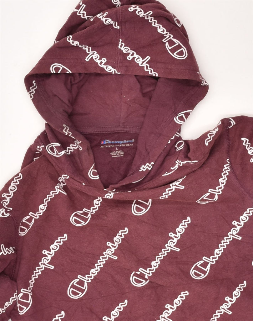 CHAMPION Womens Graphic Hoodie Jumper UK 14 Large Burgundy Cotton | Vintage Champion | Thrift | Second-Hand Champion | Used Clothing | Messina Hembry 