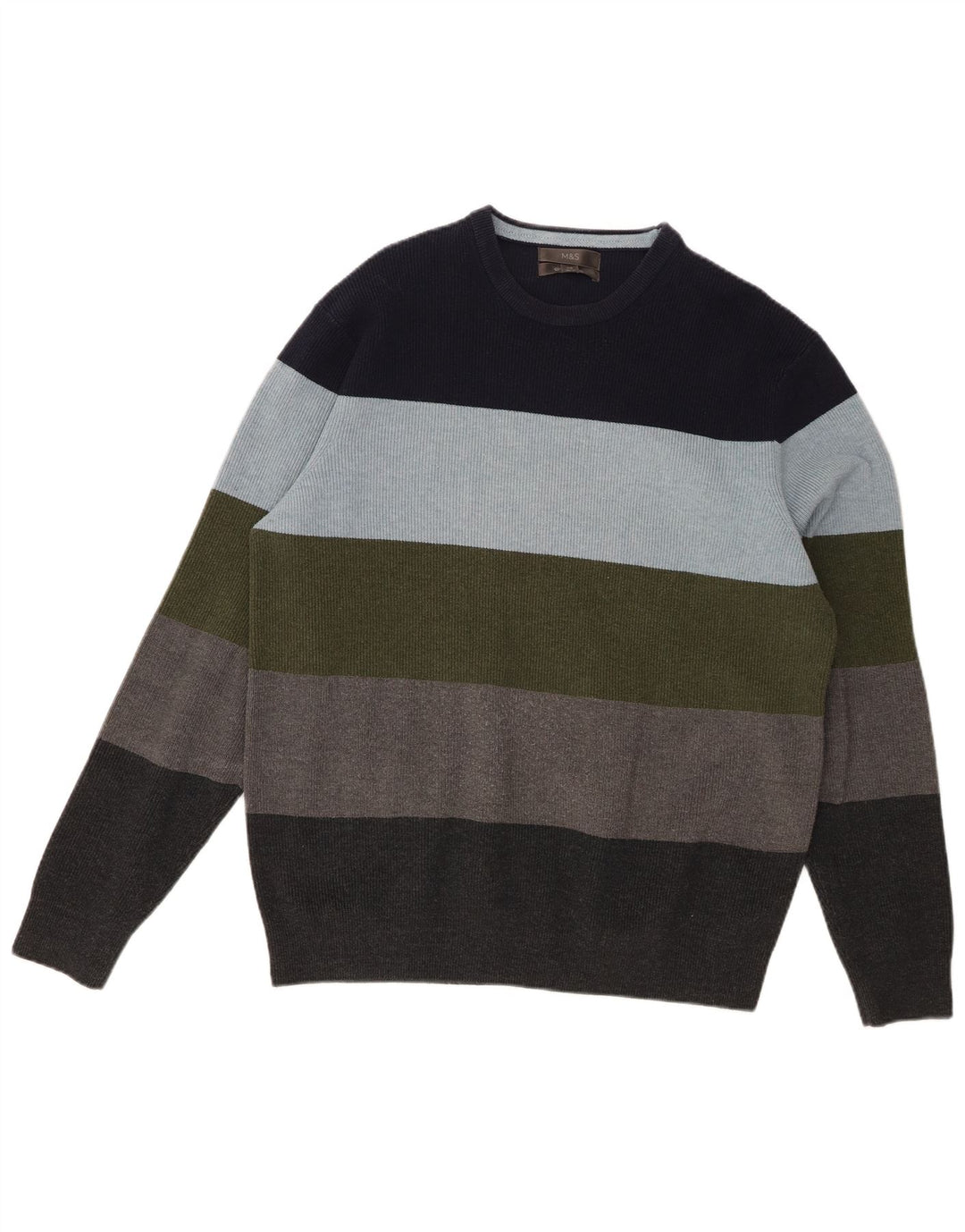 Marks & Spencer Mens Crew Neck Jumper Sweater Large Multicoloured Striped