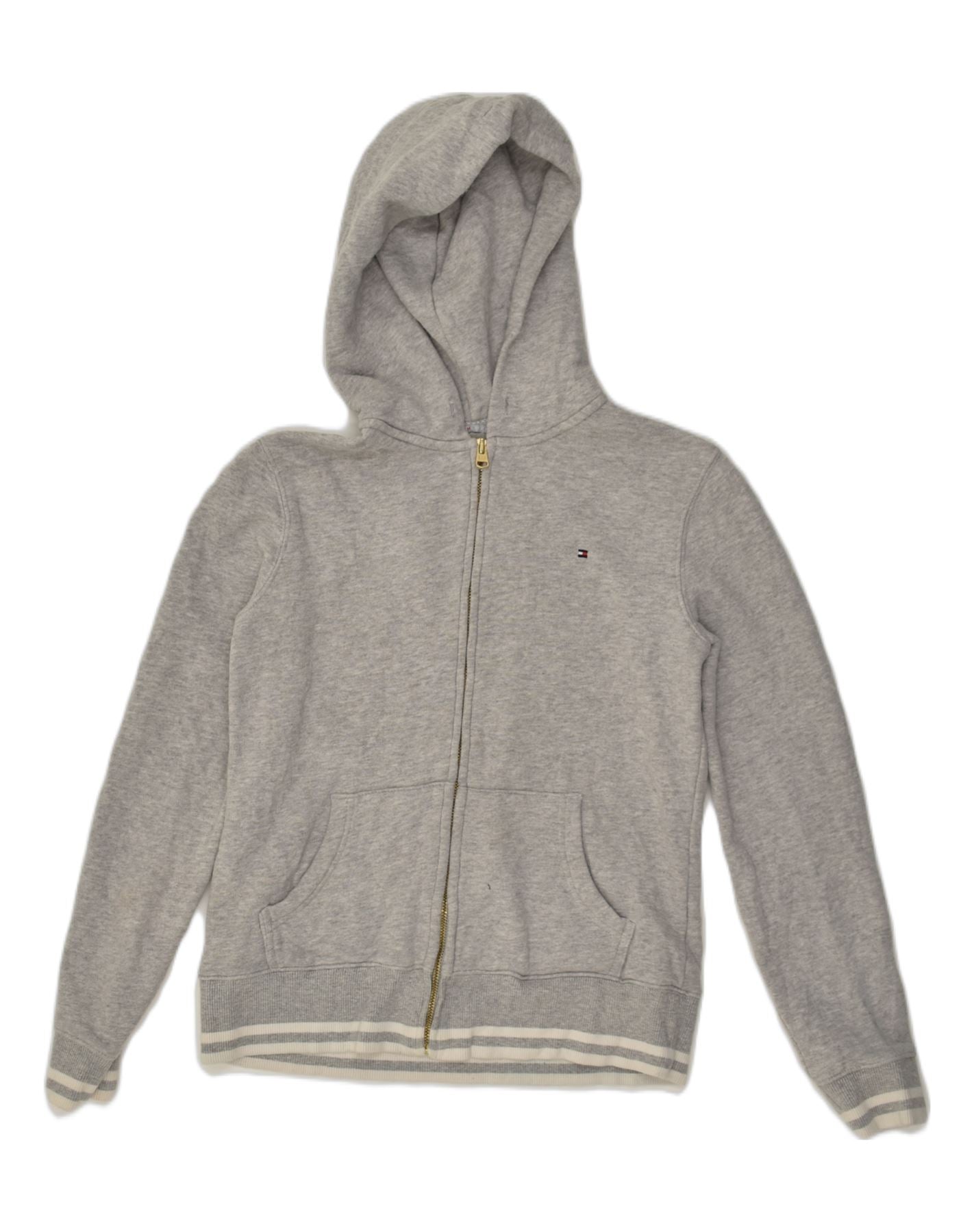 Grey Tommy Hilfiger Signature Tape Logo Sweatshirt Zip Hoodie Grey