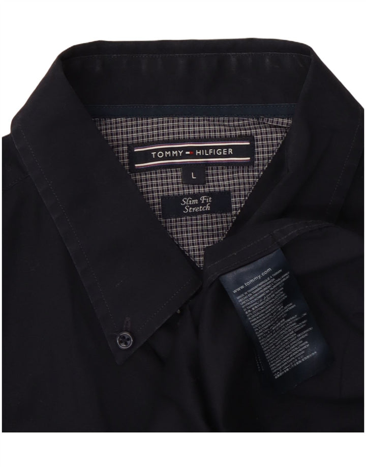 TOMMY HILFIGER Mens Slim Fit Shirt Large Navy Blue Cotton
