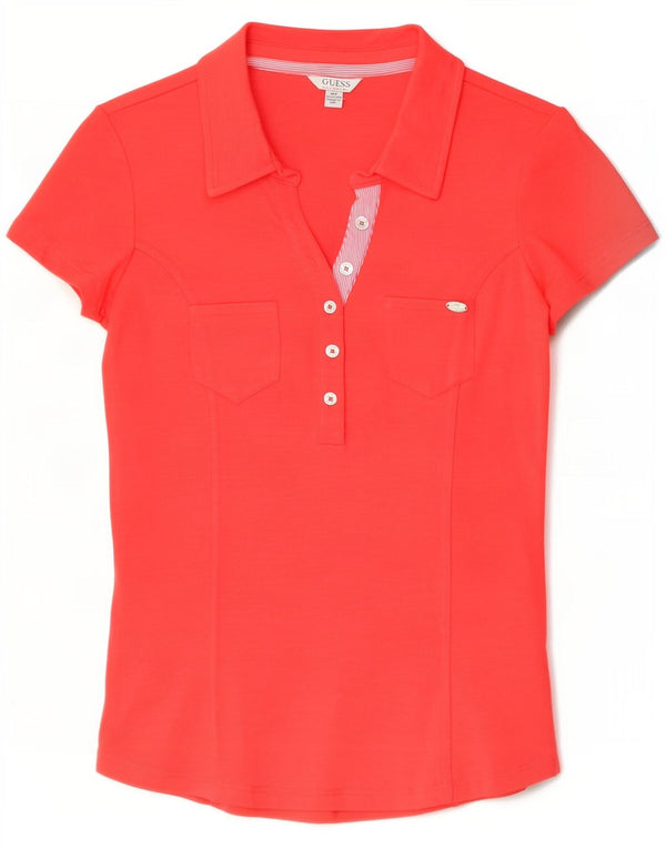 Guess Womens Polo Shirt UK 12 Medium Red Cotton
