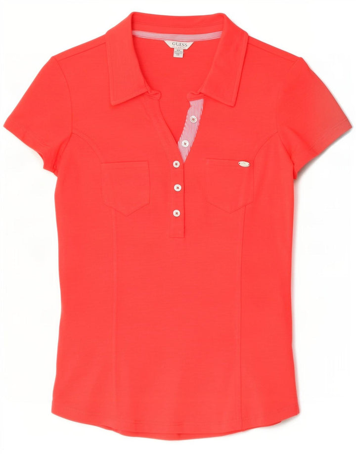 Guess Womens Polo Shirt UK 12 Medium Red Cotton