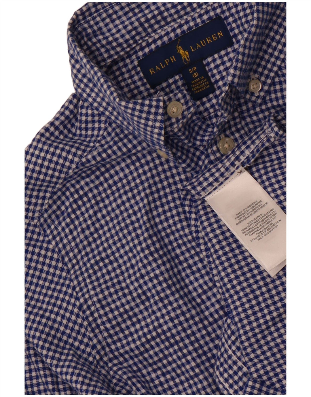 Ralph Lauren Boys Shirt 7-8 Years Small Blue Gingham Cotton