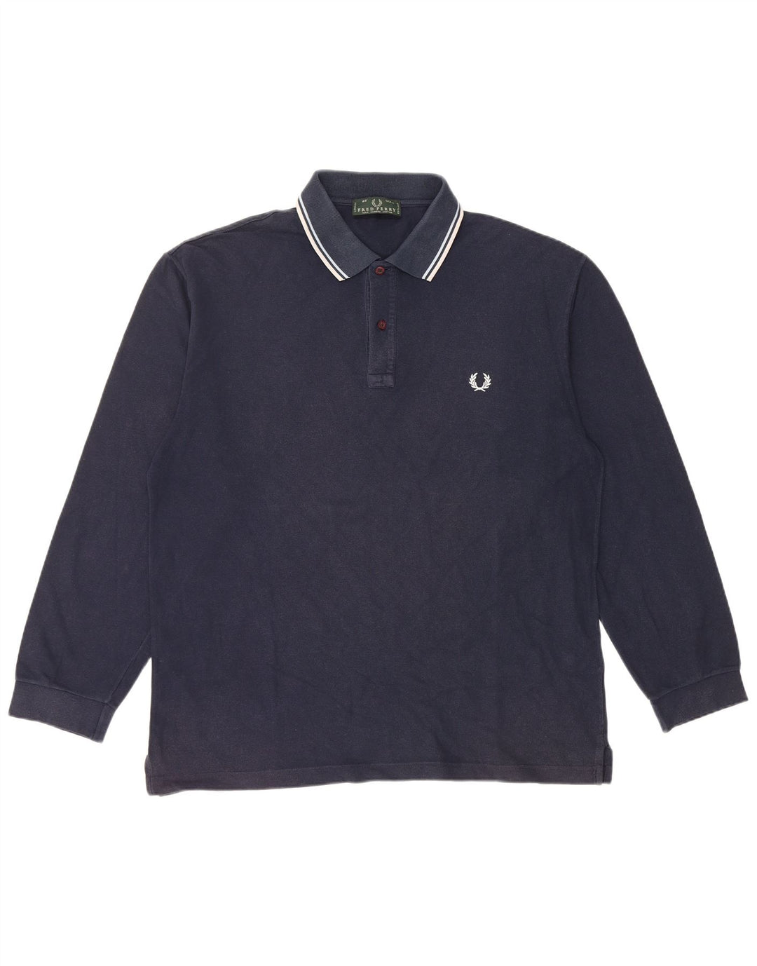 Fred Perry Mens Long Sleeve Polo Shirt Large Navy Blue Cotton