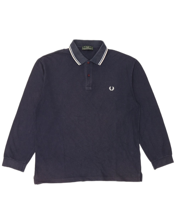 Fred Perry Mens Long Sleeve Polo Shirt Large Navy Blue Cotton