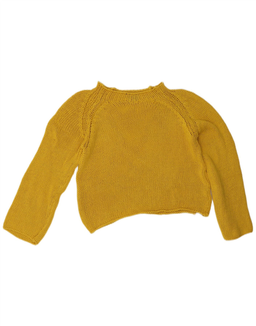 Massimo Dutti Womens Crop Boat Neck Jumper Sweater UK 14 Medium Yellow
