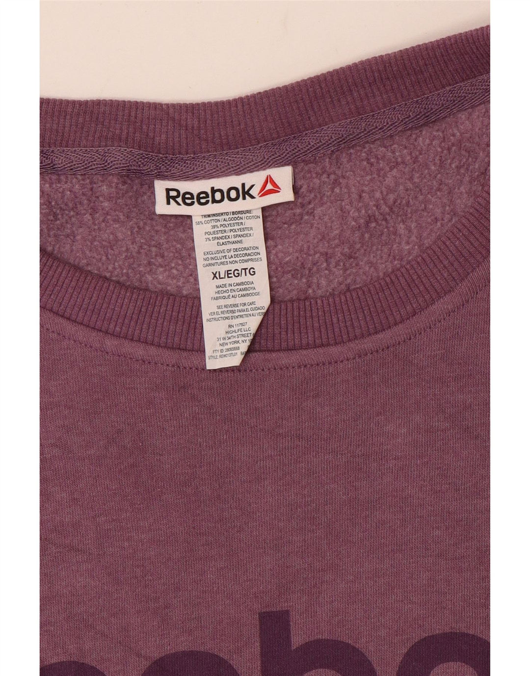 Reebok Womens Graphic Oversized Sweatshirt Jumper UK 18 XL Purple Cotton