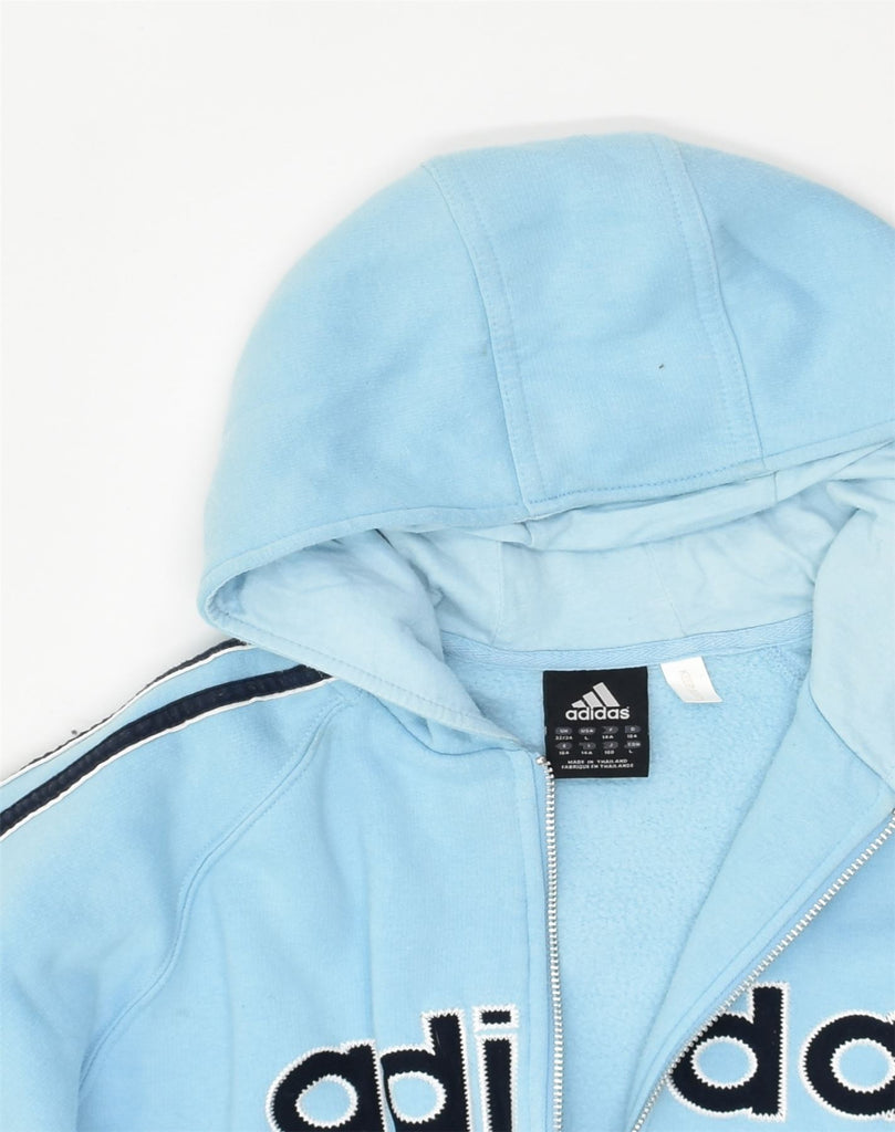 ADIDAS Boys Graphic Zip Hoodie Sweater 13-14 Years Blue Cotton | Vintage Adidas | Thrift | Second-Hand Adidas | Used Clothing | Messina Hembry 