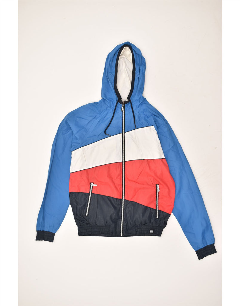 PULL & BEAR Mens Hooded Rain Jacket UK 38 Medium Blue Colourblock | Vintage Pull & Bear | Thrift | Second-Hand Pull & Bear | Used Clothing | Messina Hembry 