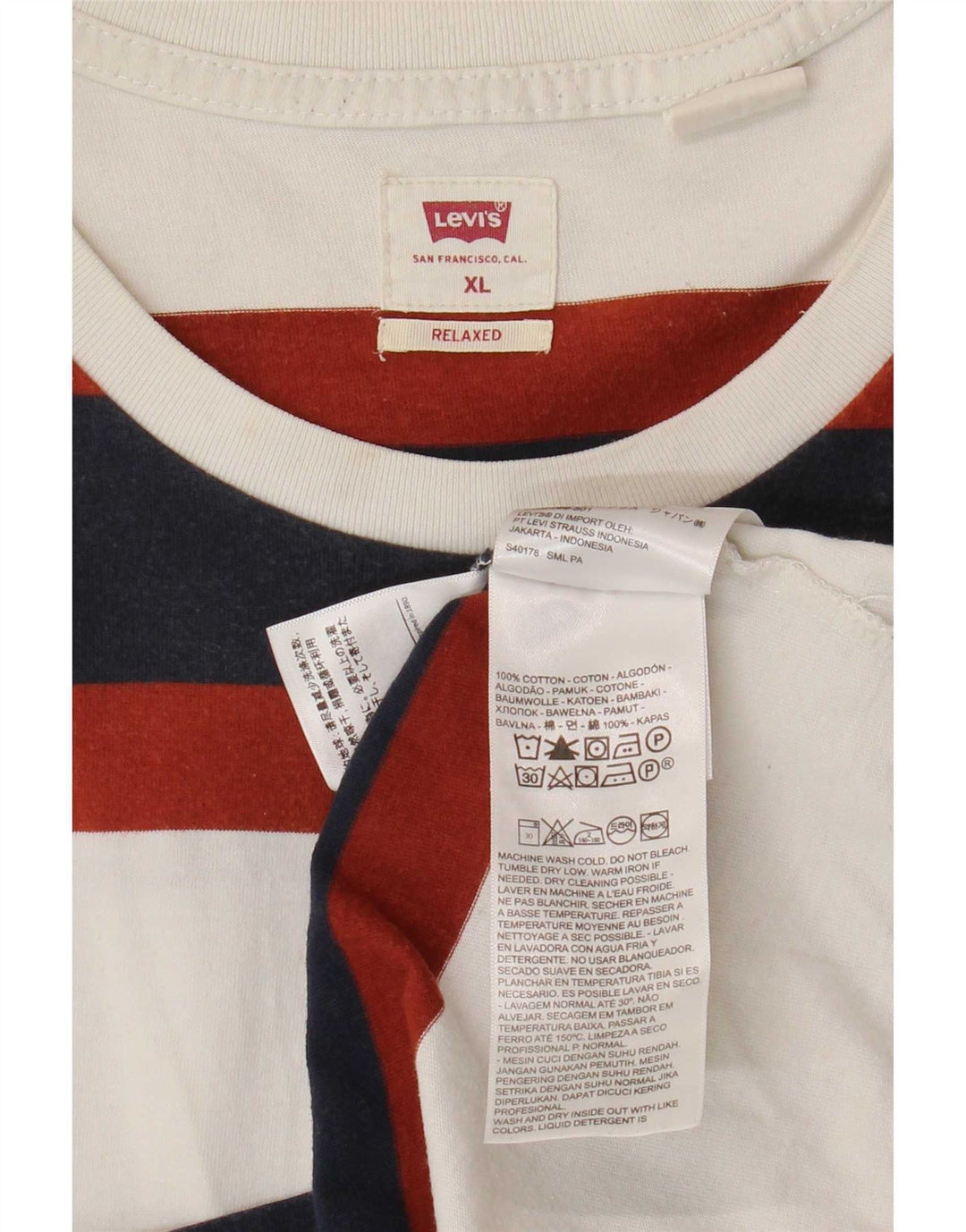 Levi's Mens Relaxed T-Shirt Top XL White Striped Cotton