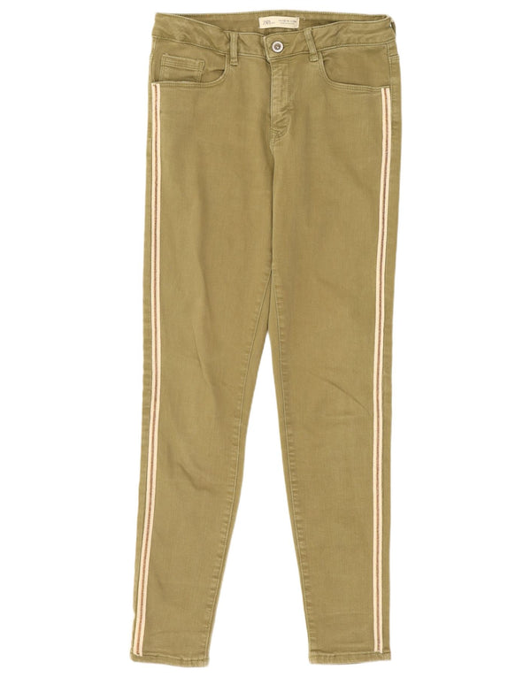 Zara Girls Skinny Casual Trousers 13-14 Years W26 L27 Khaki Striped