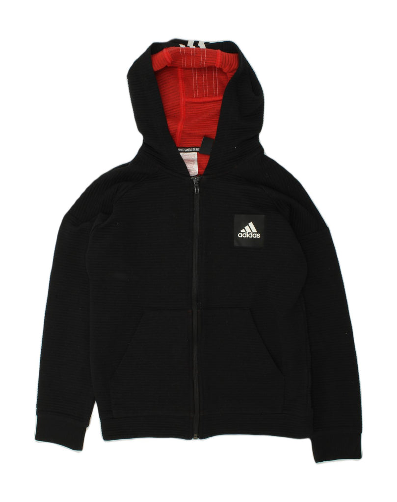 ADIDAS Boys Zip Hoodie Sweater 11-12 Years Black Polyester | Vintage Adidas | Thrift | Second-Hand Adidas | Used Clothing | Messina Hembry 