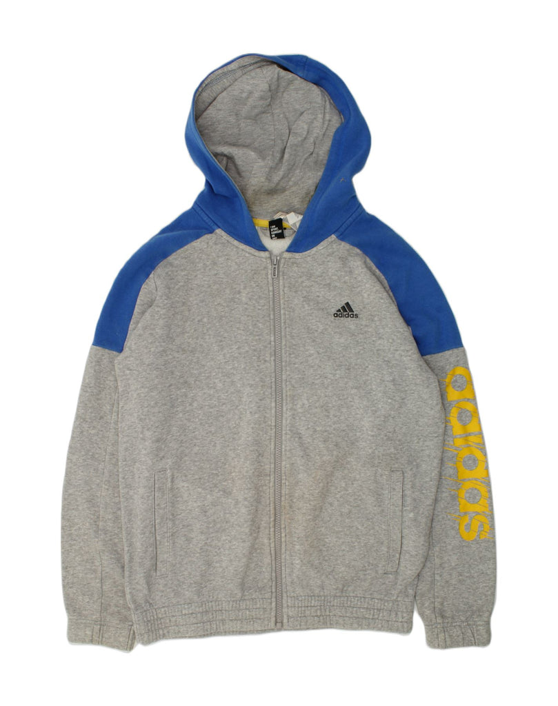 ADIDAS Boys Graphic Zip Hoodie Sweater 13-14 Years Grey Colourblock Cotton | Vintage Adidas | Thrift | Second-Hand Adidas | Used Clothing | Messina Hembry 