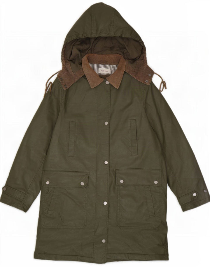 Marks & Spencer Womens Hooded Waxed Cotton Jacket UK 12 Medium Khaki