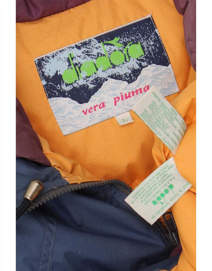 DIADORA Womens Padded Jacket UK 16 Large Blue Colourblock Polyester Vintage Diadora and Second-Hand Diadora from Messina Hembry 