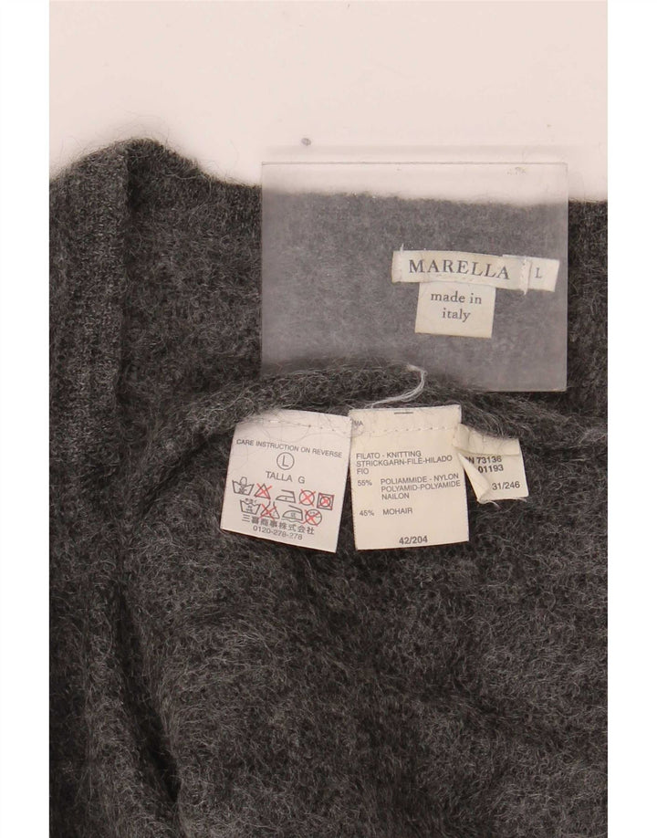 Marella Womens V-Neck Jumper Sweater UK 16 Large Grey Polyamide