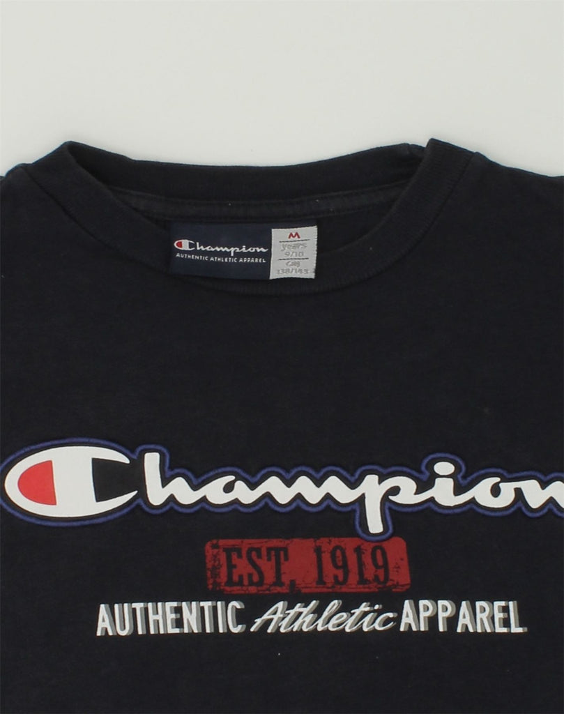 CHAMPION Boys Graphic Sweatshirt Jumper 9-10 Years Medium Navy Blue Cotton | Vintage Champion | Thrift | Second-Hand Champion | Used Clothing | Messina Hembry 