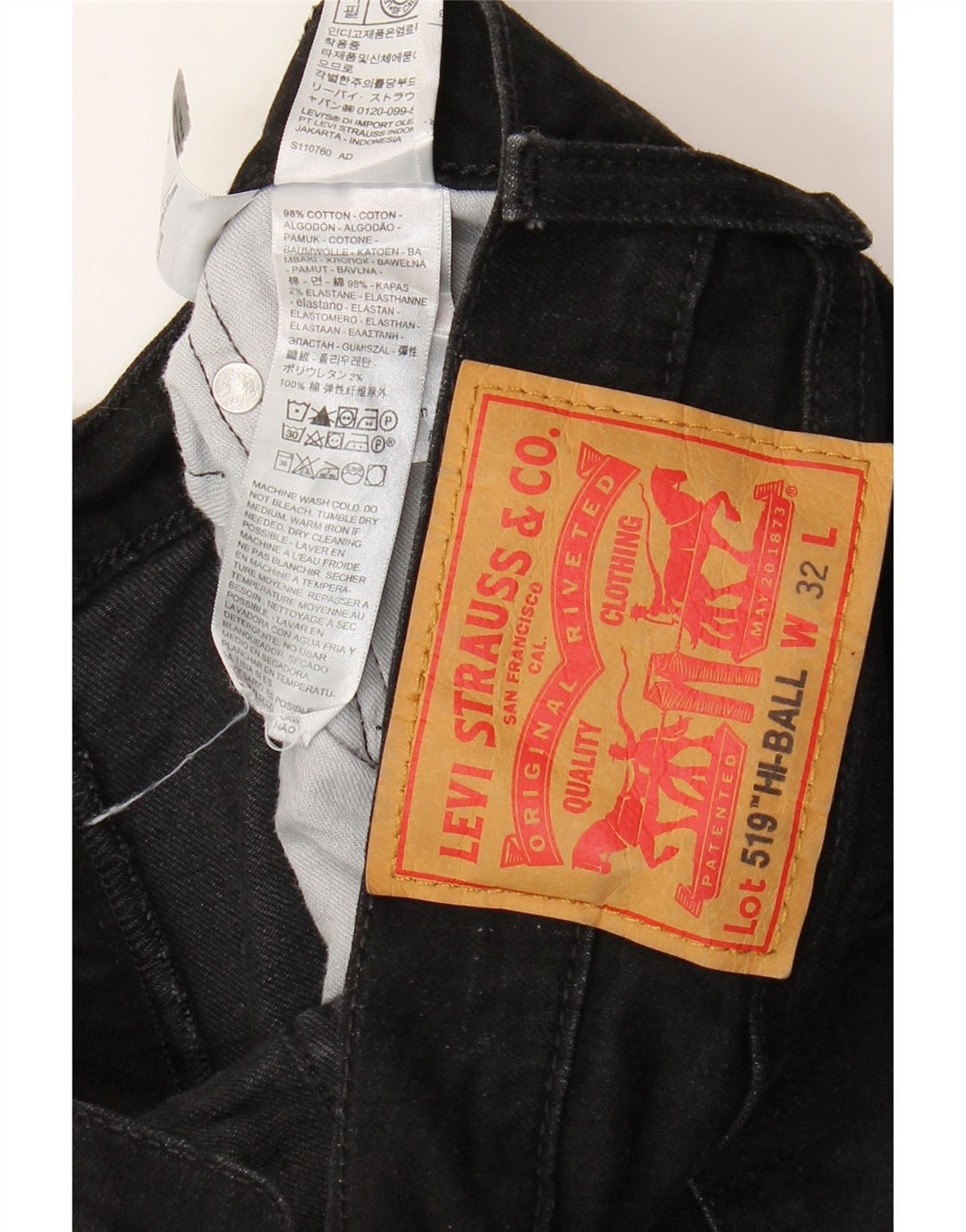 Levi's Mens 519 Skinny Jeans W32 L29 Black Cotton