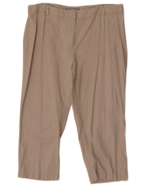 Marks & Spencer Womens Capri Trousers UK 14 Large W32 L19 Beige Linen