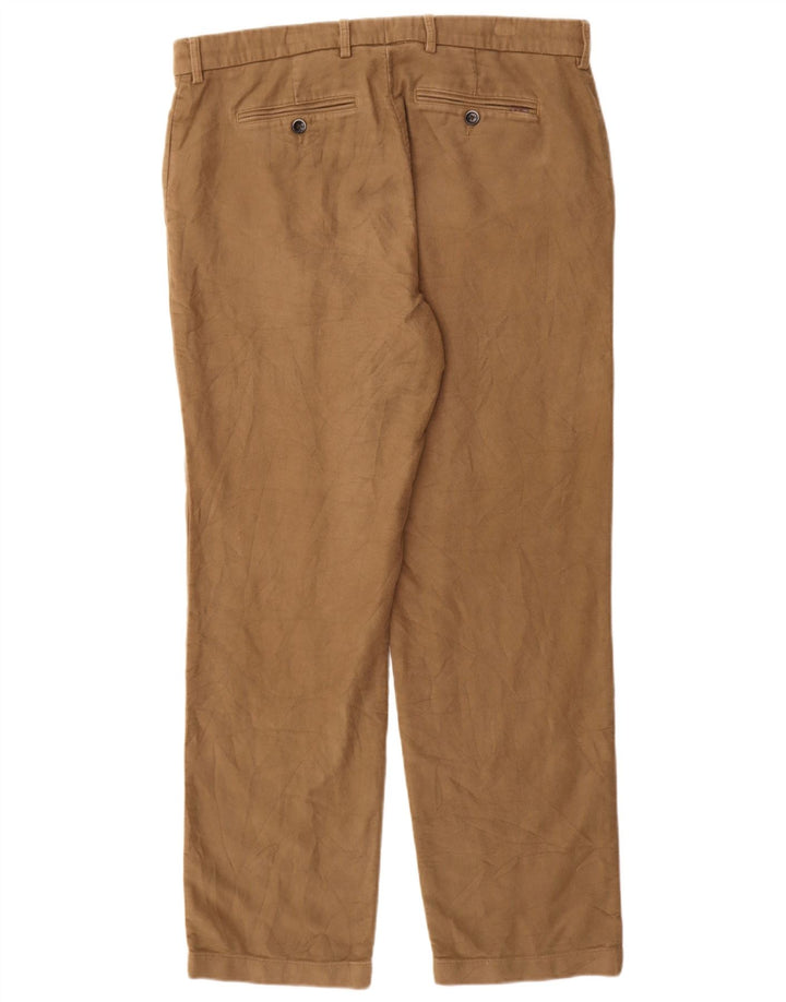 Marks & Spencer Mens Straight Regular Suit Trousers W36 L31 Beige Cotton