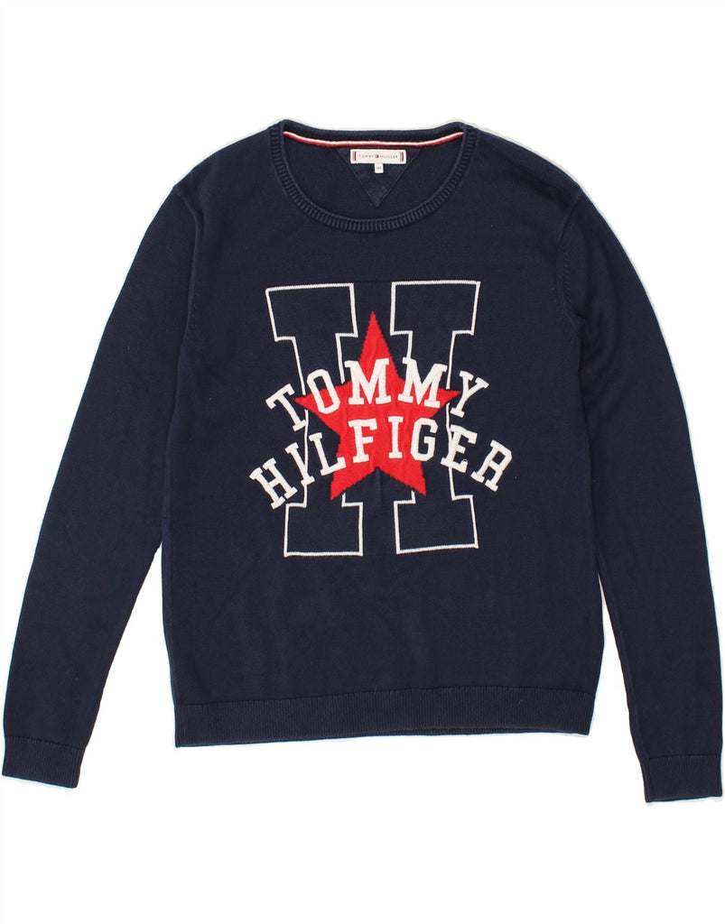 TOMMY HILFIGER Boys Graphic Crew Neck Jumper Sweater 13-14 Years Navy Blue | Vintage Tommy Hilfiger | Thrift | Second-Hand Tommy Hilfiger | Used Clothing | Messina Hembry 