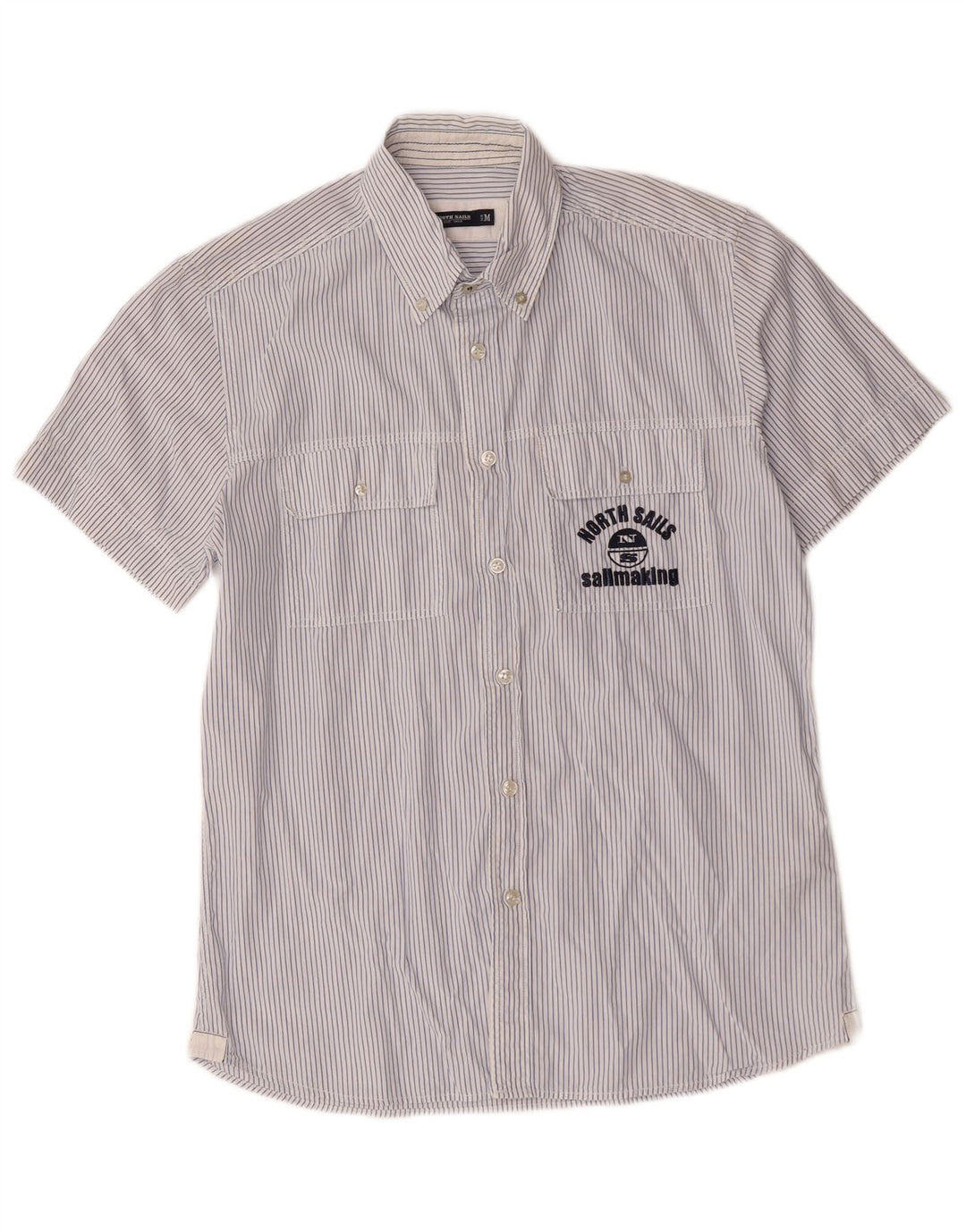 North Sails Mens Graphic Short Sleeve Shirt Medium Blue Pinstripe Cotton