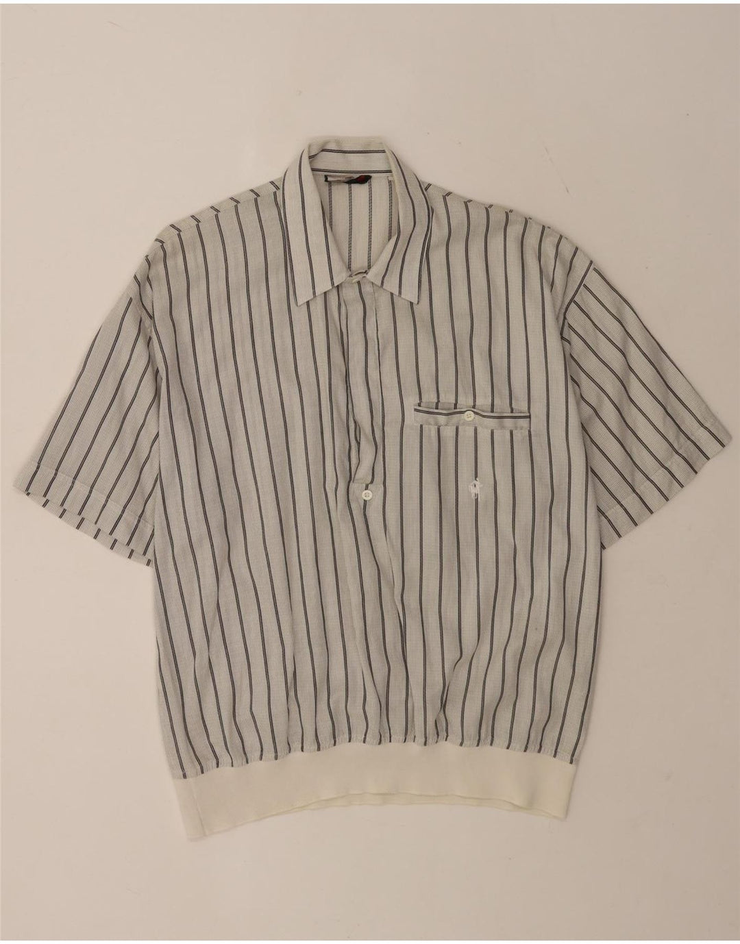RODRIGO Mens Short Sleeve Pullover Shirt IT 52 Large White Striped Cotton