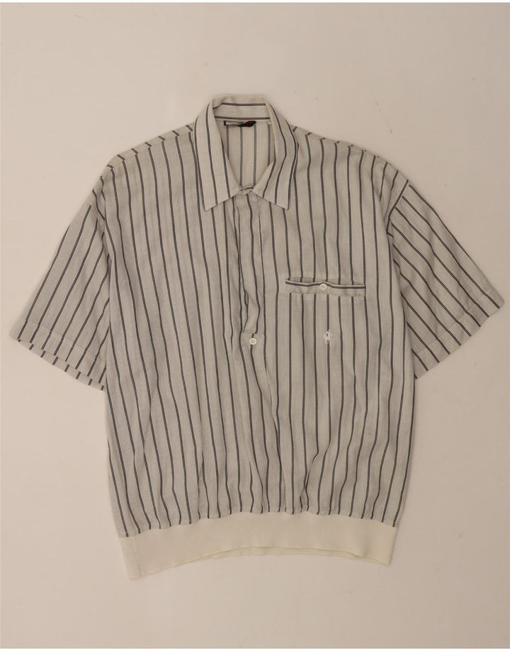 RODRIGO Mens Short Sleeve Pullover Shirt IT 52 Large White Striped Cotton