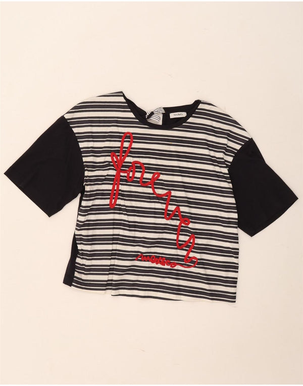 Max&Co. Womens Crop Graphic T-Shirt Top UK 16 Large Black Striped Cotton